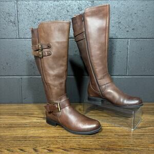 Naturalizer Jett Brown Leather Riding Boots Women’s 6M Wide Calf Knee High Zip